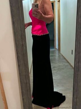 Jovani Navy Velvet gown with Hot Pink stunning dress one of a kind